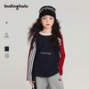 Pudding Haru Girls' 100% Cotton Color-Block Letter T-Shirt