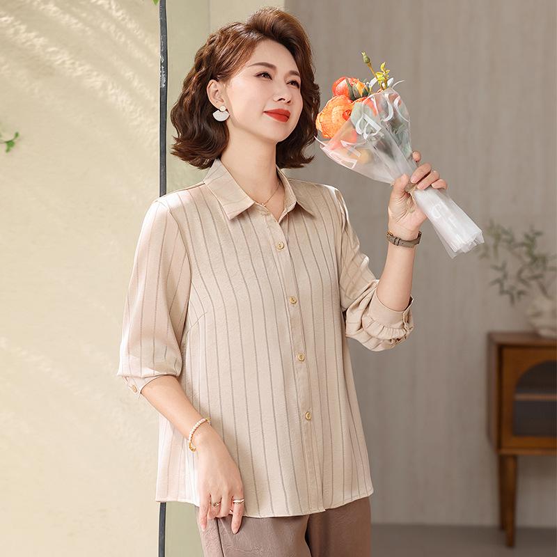 Spring/Summer Elegant Solid Color Casual Loose Top for Middle-Aged & Elderly Women - Breathable, Youthful Style