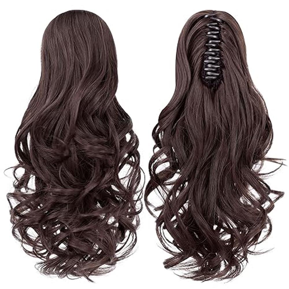 Ponytail Extension Claw Mid-length Curly Wavy Natural Soft Clip Wig for Women & Girls Invisible Synthetic Hairpieces