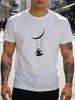 Unisex Royal Blue Tee Astronaut Moon Swing Print Short Sleeve Loose Casual Summer Street Basic Top For Adult Male Daily Wear Outfit