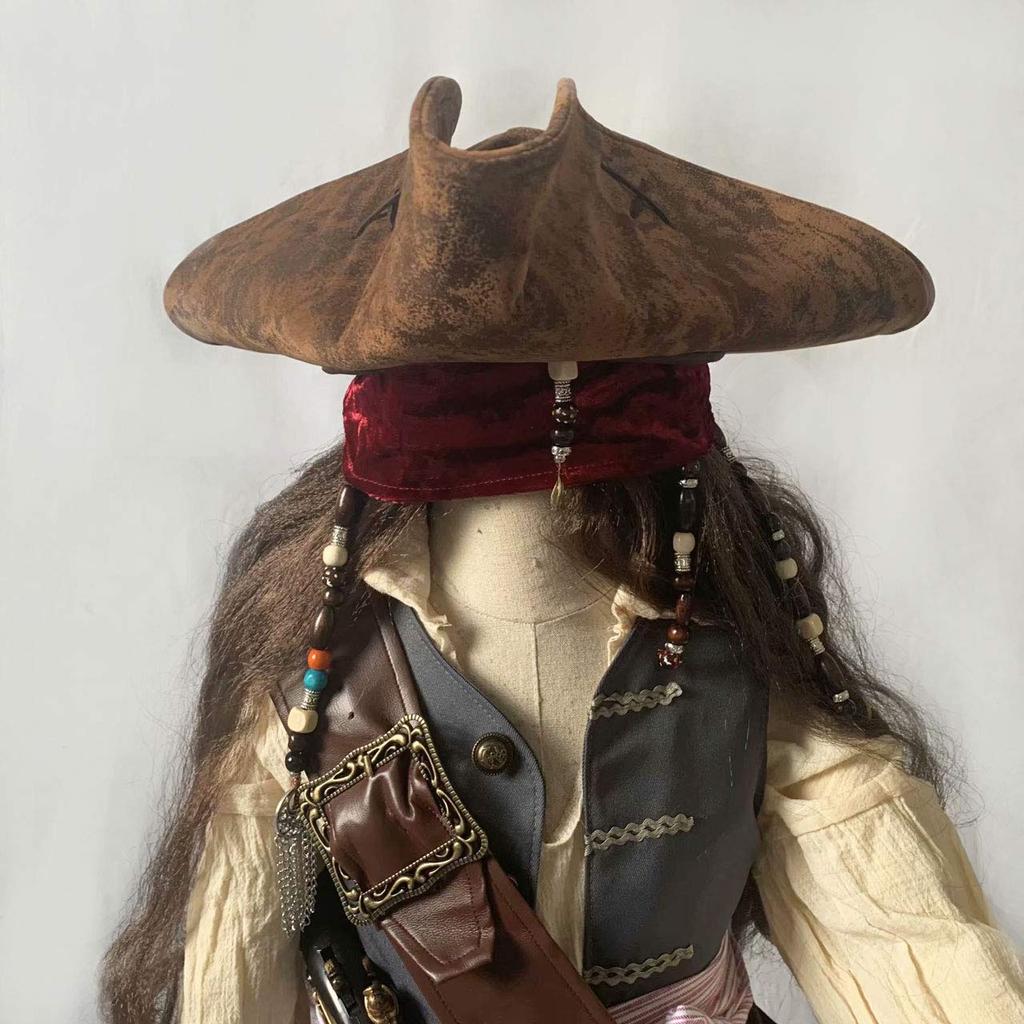 [fun costumes] Pirates of the Caribbean Jack Sparrow Complete Cosplay Costume Set (Hat, Wig, Beard) for Kids (Height 110-124cm)