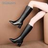 Comemore Leather Women's Knee High Boots Fur Brown Pointed Toe Chic Elegant 2024 Shoes for Woman Long Winter Footwear 40