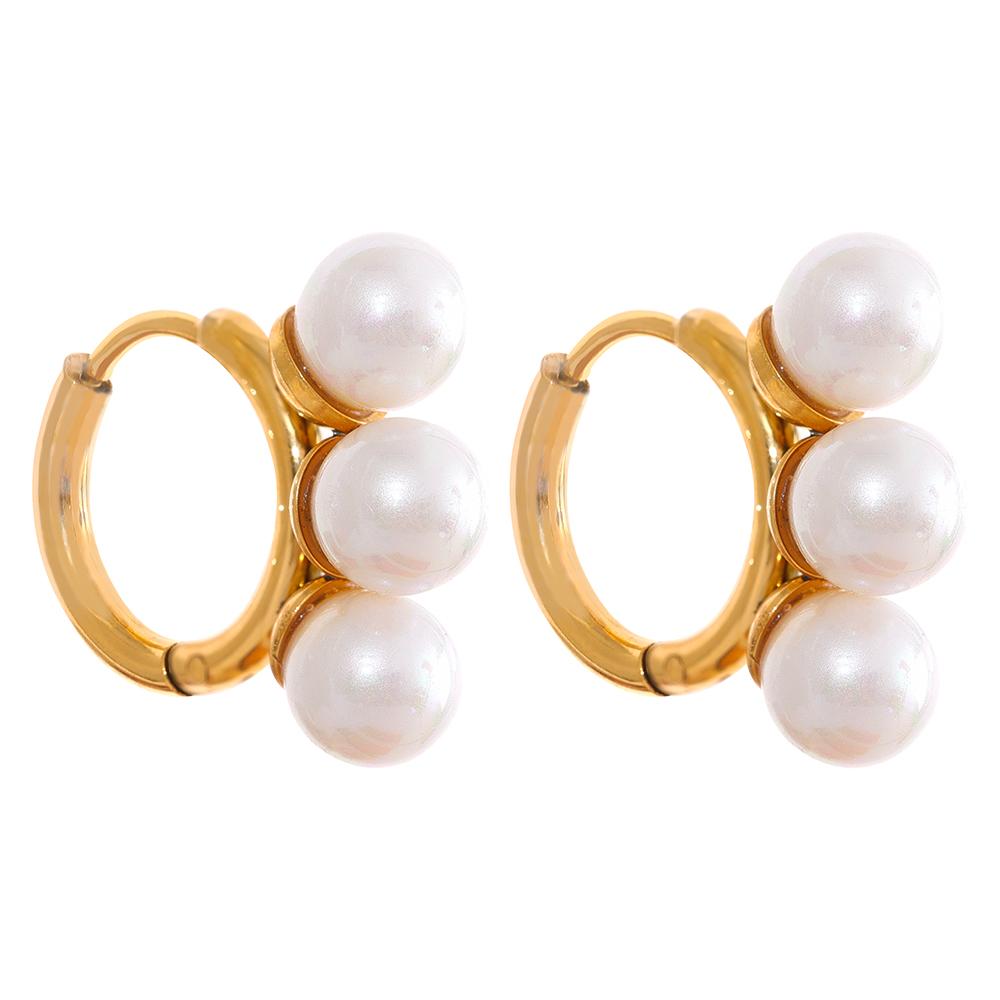 

Yhpup Romantic Shell Pearls Stainless Steel 18K Gold Plated Chic Hoop Earrings Women Circle Elegant Charm Fashion Jewelry Bijoux