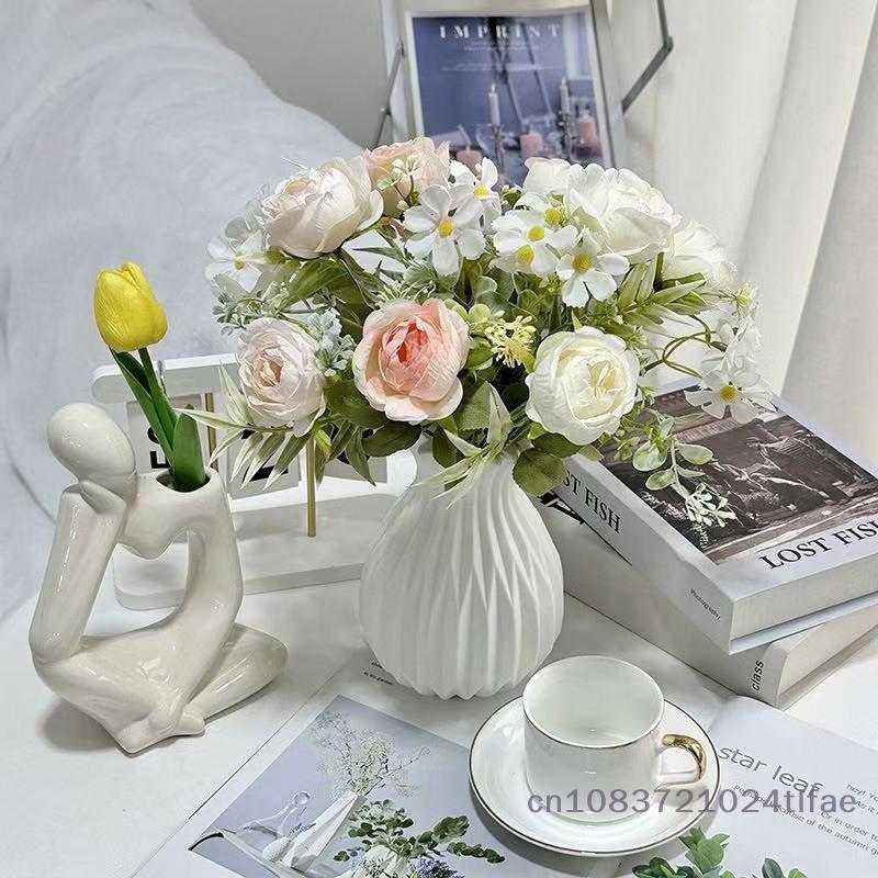 1 Pc Nordic Flower Vase Imitation Ceramic Plastic Flower Vase Living Room Desktop Decoration Wedding Centerpiece Arrangement