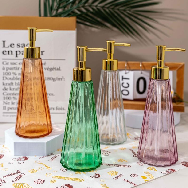 4 10oz/300ml Hand Soap Dispensers for Bathroom and Kitchen, Glass Soap Dispenser with Gold Rust Proof Pump