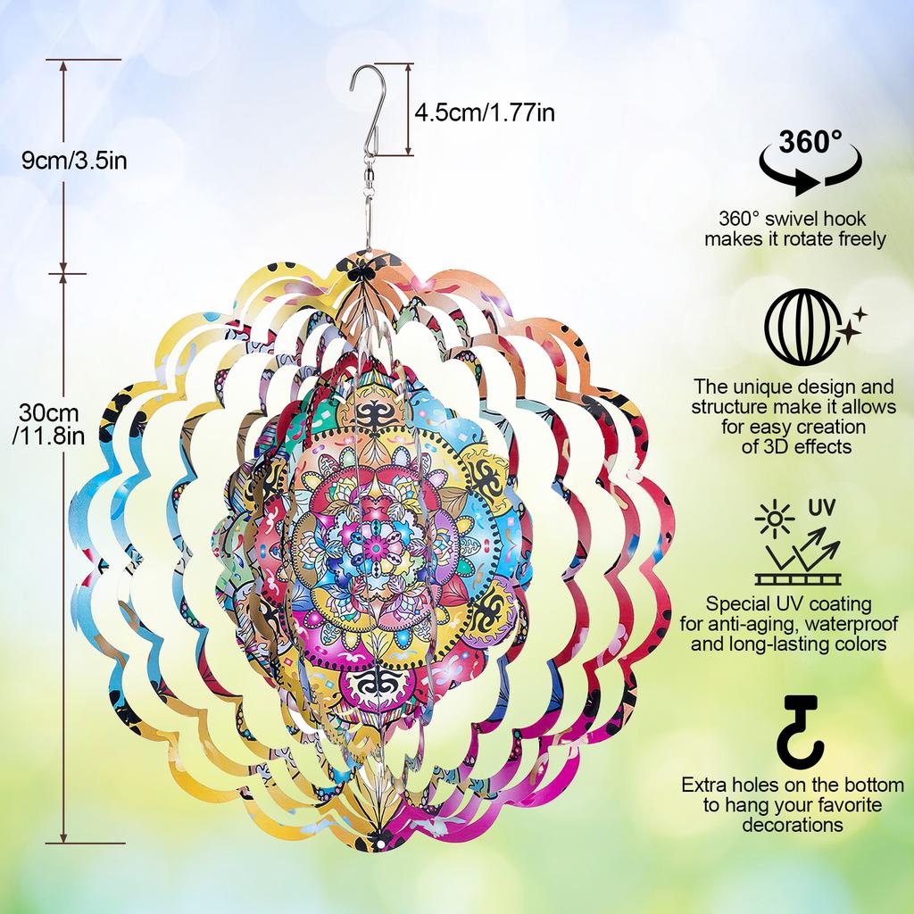 Animal Wind Turbine Outdoor Fan Hanging Decoration Outdoor Courtyard Garden Decoration Mandala 3D Rotating Wind Chime