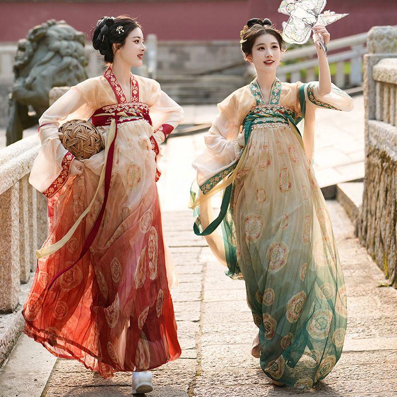 Haft Hanfu w stylu chińskiej dynastii Tang Ulepszony codzienny letni damski zestaw sukienek