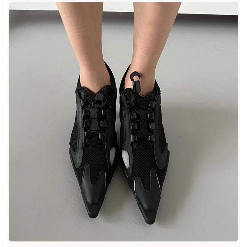 Fashion 2025 Spring Black Pointed-toe Sporty High Sneaker Heels Women's Mesh Boxing Casual Shoes Brand Design Fashion Sexy Shoes