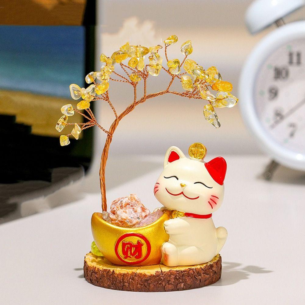 Creative Design Natural Crystal Crystal Tree Colorful Gravel Fortune Cat Fortune Tree Christmas Gifts