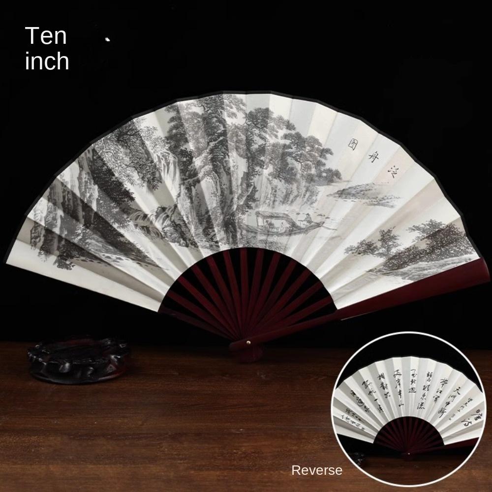 10palcový starožitný ventilátor skládací ventilátor v čínském stylu letní pánský hedvábný skládací letní bambusový ventilátor Hanfu přenosný
