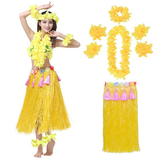 1 Set Hula Skirt High Elastic Eye-catching Plastic Fiber Hawaiian Hula Grass Skirt Set for Summer