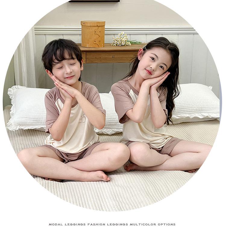 Modal Summer Pajamas for Kids: Boys' Short Sleeve & Girls' Ice Silk Shorts Set