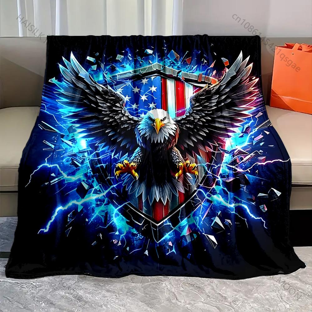 Bald Eagle and Flag Art Blanket Warm Soft Fluffy Kids and Adults Sofa Bed Throw Blanket for Home Travel Camping Large Size 75X95CM
