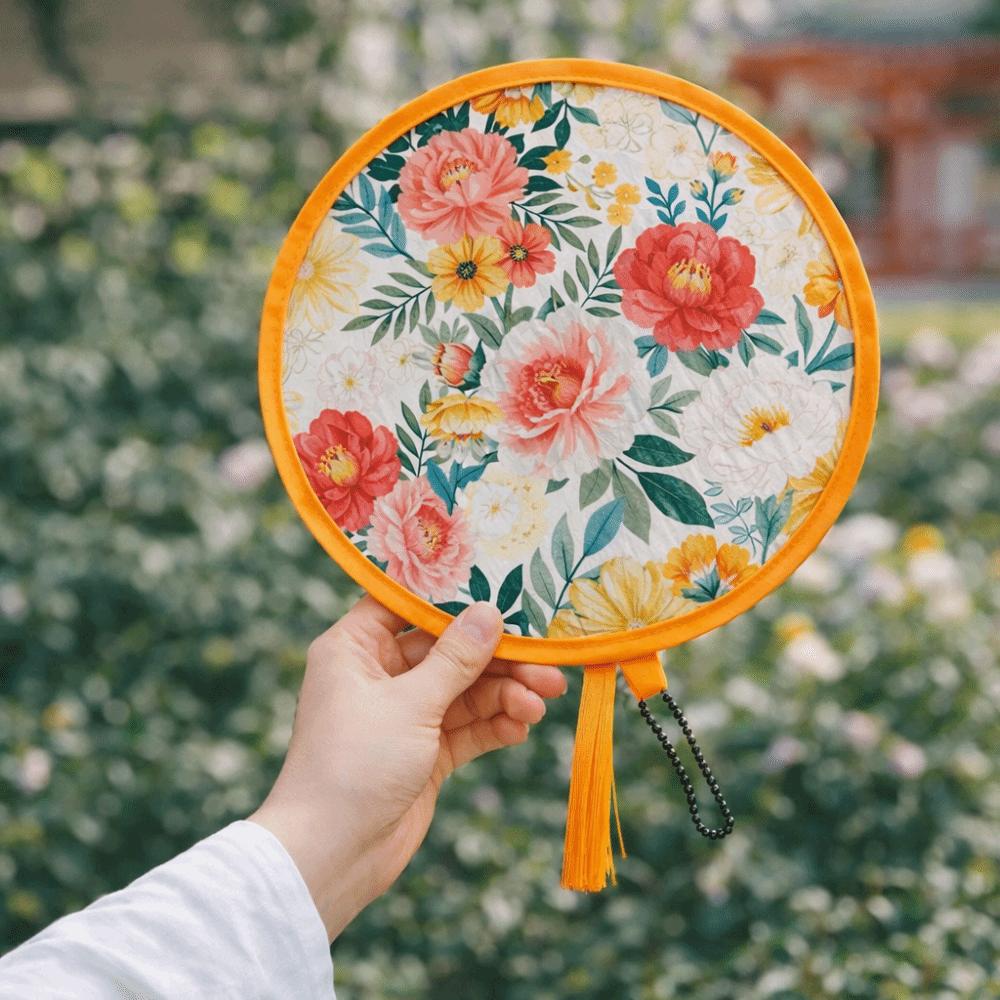 Round Folding Fan Japanese Style Collapsible Fan Hand Fan Portable Fan  Beach Use