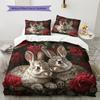 Kaninchen und Frische Blumen Muster Bettwäsche Heimdekoration Geburtstagsgeschenk (1 Bettbezug + 2 Kissenbezüge, ohne Füllung)