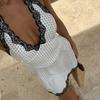 Polka Dot Summer Fashion Backless V Neck Short Dress Sleeveless Loose Slim Fit Print Sexy Party Dress Casual Sweet Lace Halter Neck Elegant Clothing