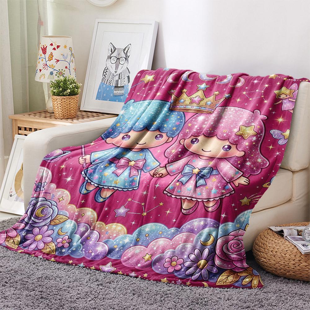 1PC Little Twin Stars Print Flannel Blanket, High quality All Seasons, Home Decor, Warmth and Comfort, Perfect for Christmas Gifts