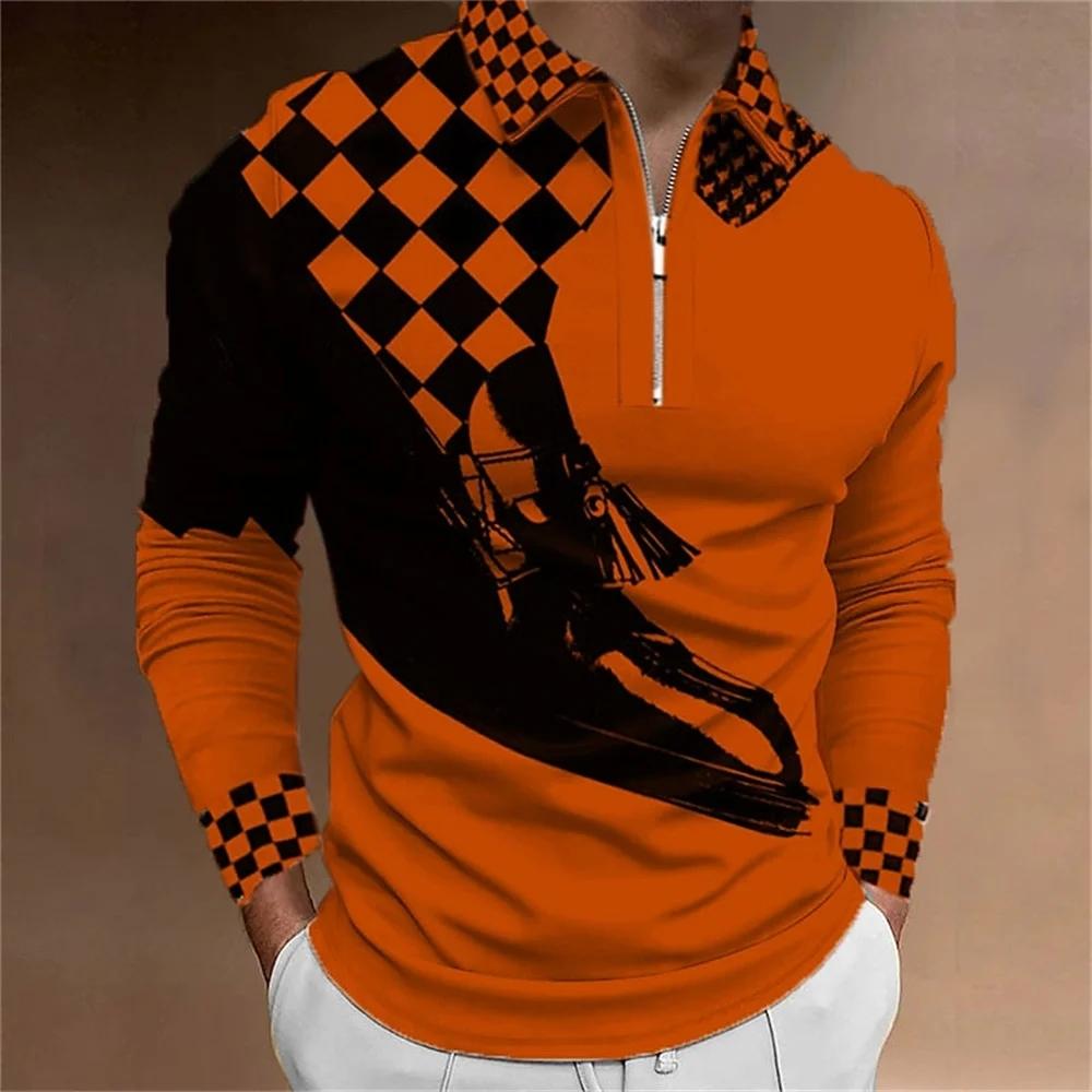 Men's Polo Shirt Golf Shirt Plaid Prints 3D Print Street Long Sleeve Zipper Clothing Apparel Sports Fashion Streetwear Designer