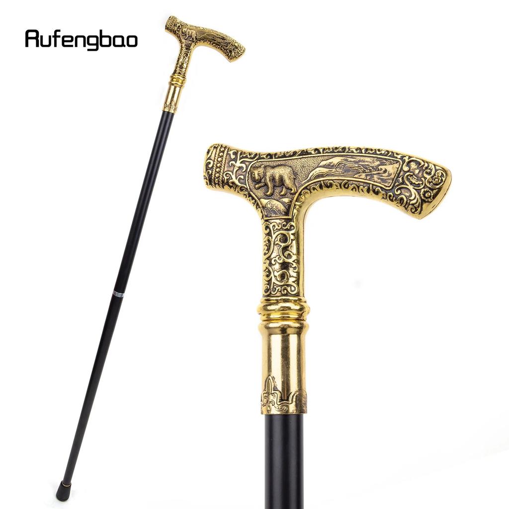 Gold Luxury Bear Handle Walking Cane Fashion Decorative Walking Stick Gentleman Elegant Cosplay Cane Knob Crosier 90cm