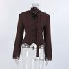 Elegant Lace V Neck Waist Cinched Slim Fit Women Blazer Outerwear