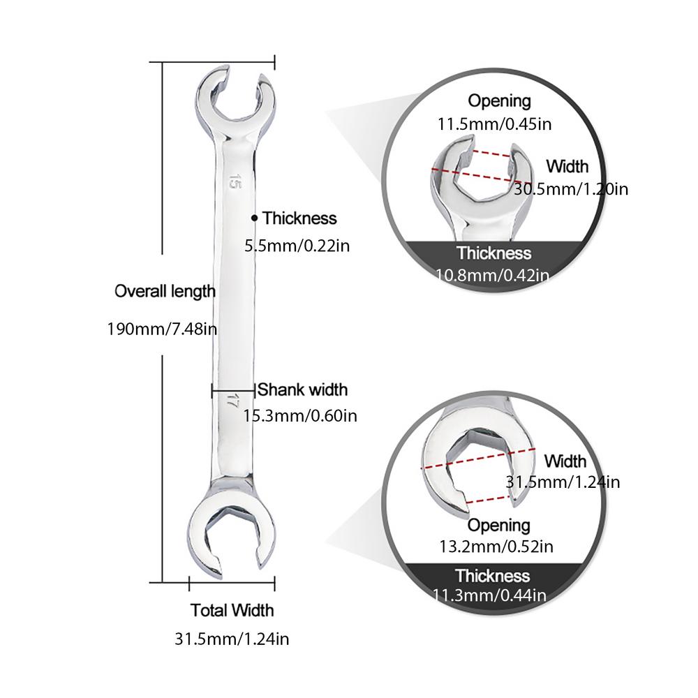 Double Head Wrench Brake Ratchet Torque Hand Tool Wrench for Repair Fuel Tube Hose Oil Pipe Automotive Mechanical Workshop Tools