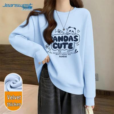 JEANSWEST Dames Pluche Gevoerde Oversized Sweatshirt met Ronde Hals