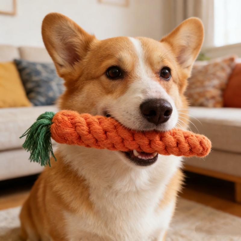 Carrot Shaped Dog Bite Rope Toy Durable Braided Cotton Rope Chew Toy Resistant Puppy Molar Teeth Cleaning Pet Supplies