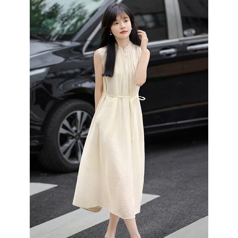 Elegant New Chinese Style Jacquard Sleeveless A-line Dress XL