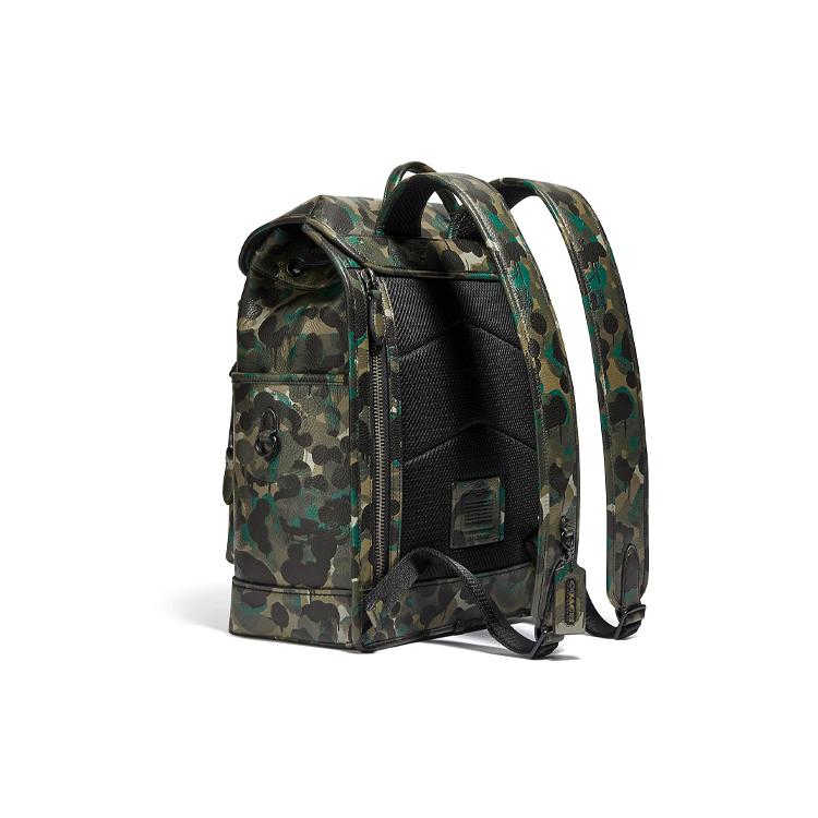 COACH Pebbled Leather Backpack Large Mens Camouflage