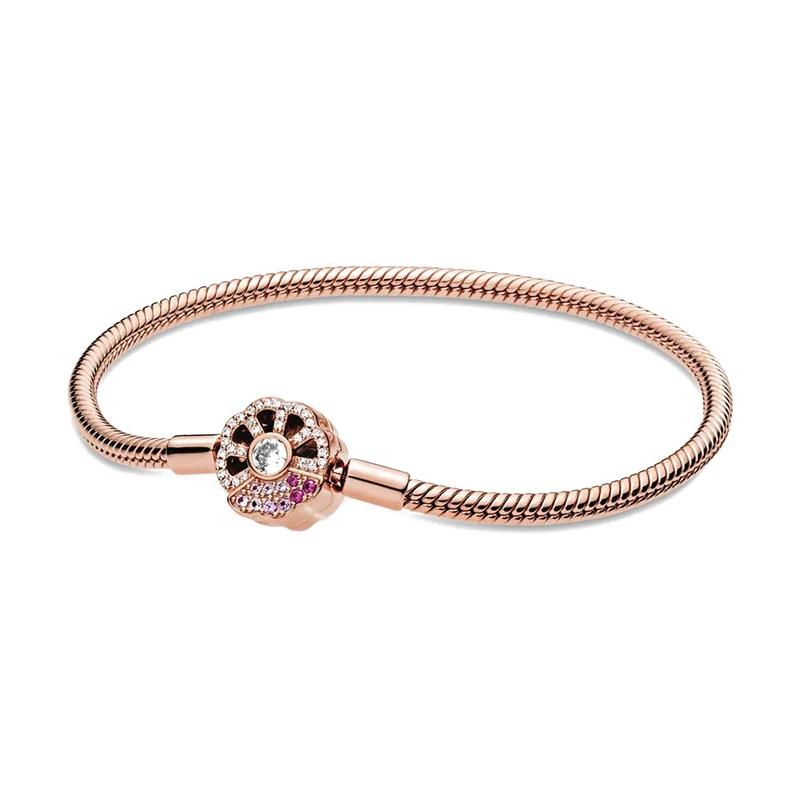 Pandora Moments series fan chain buckle snake bone chain cubic zirconia bracelet women s style 588145C01 розовый