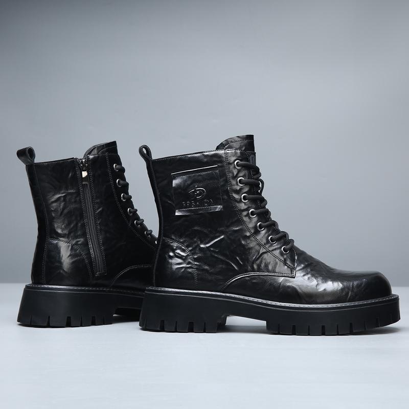 Platforma Eleganckie Proste Męskie Skórzane Botki Wysokie Cholewki Kwadratowy Nosek Brytyjskie Sztyble Chelsea dla Mężczyzn Formalne Biznesowe Luksusowe Buty Jesień