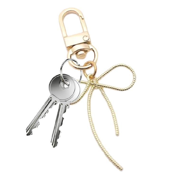 Trendy Bowknot Shape Key Rings Pendant Butterfly Knot Beads Keychain Accessories