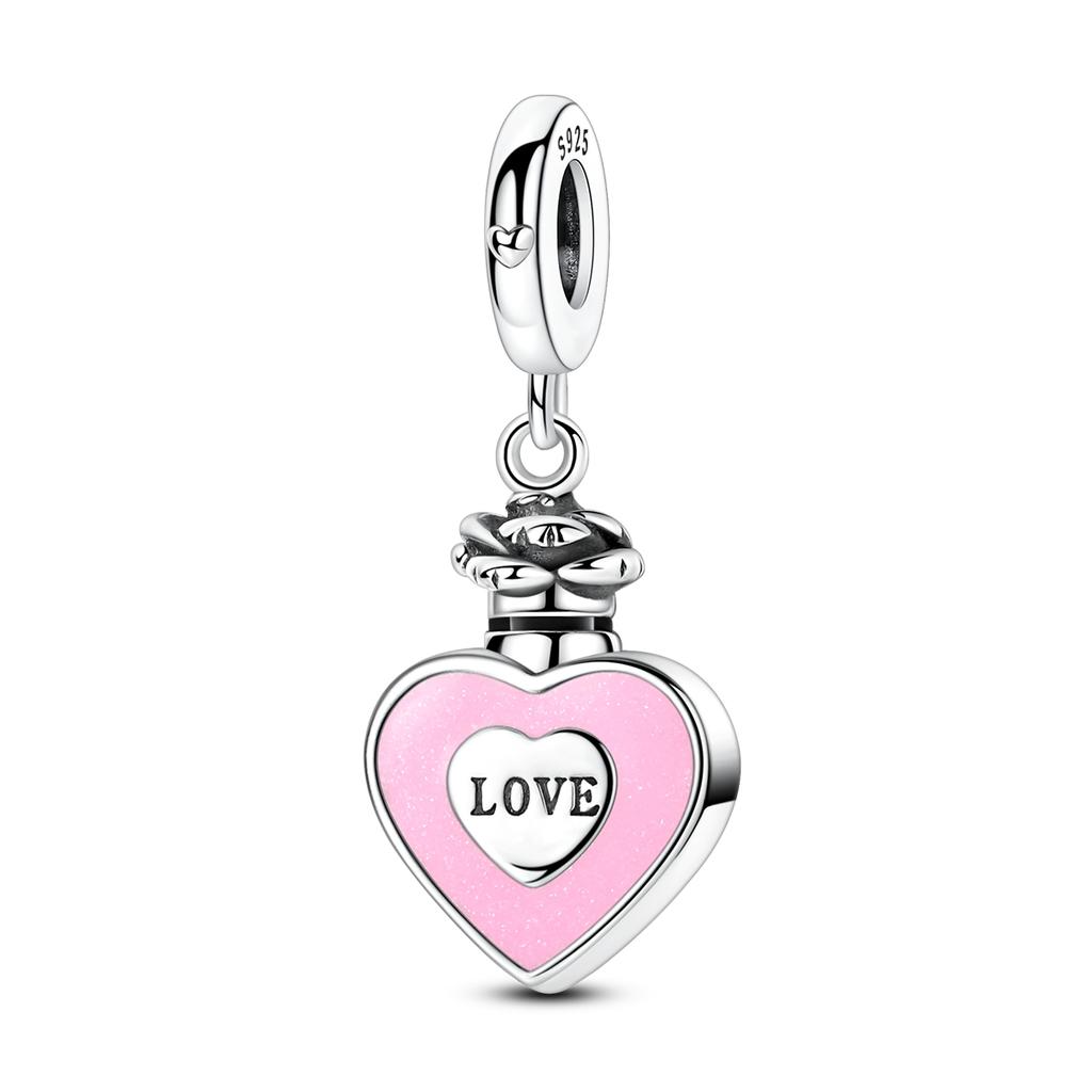 New In Charms Copper Pink Love Heart Girls Pendant Charms Bead Fit Original Bracelet For Women Diy Jewelry Gift