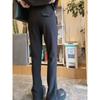 2026 Spring Plus Size High Waist Elastic Split Casual Pants for Women, Black Straight Narrow Leg Floor-Length Pants for Plus Size Women