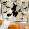Spooky Party Window Decor Halloween Witch Black Cat Static Stickers, Waterproof PVC Silhouette Decals, Stickers Removable Wall Art for Home Glass Door