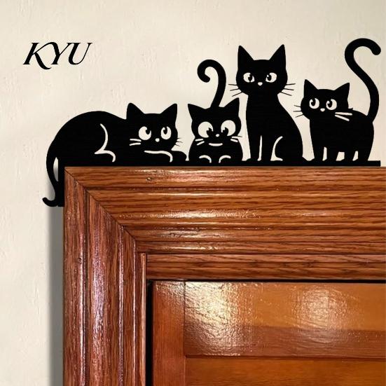 Minimalist Metal Wall Decor Cat Door Topper, Cute Cats Frame Decor, Black Art, Modern Abstract Silhouette Art Home Decoration for Living Room Bedroom