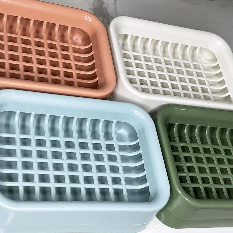1Pcs Grid Soap Box Toilet Double -Layer Drain Soap Box, No Water Plastic Soap Box Portable Soap Shelf Bathroom Storage Box