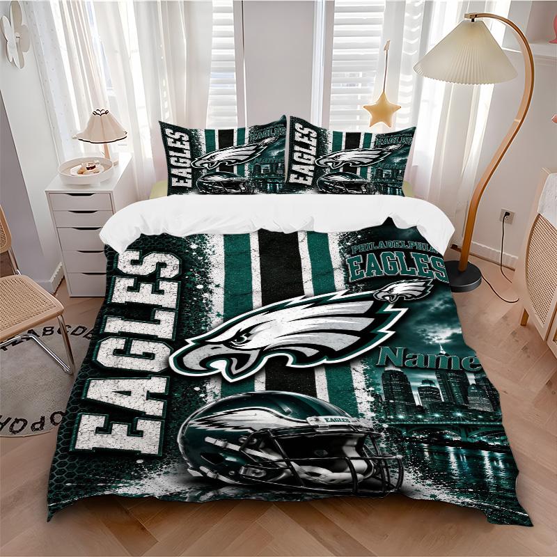 Personalized Eagles Helmet Soft Bedding 3 Piece Set HD Print Duvet Cover Pillowcases for Teens Adult Bedroom Decoration Christmas Gift C10350