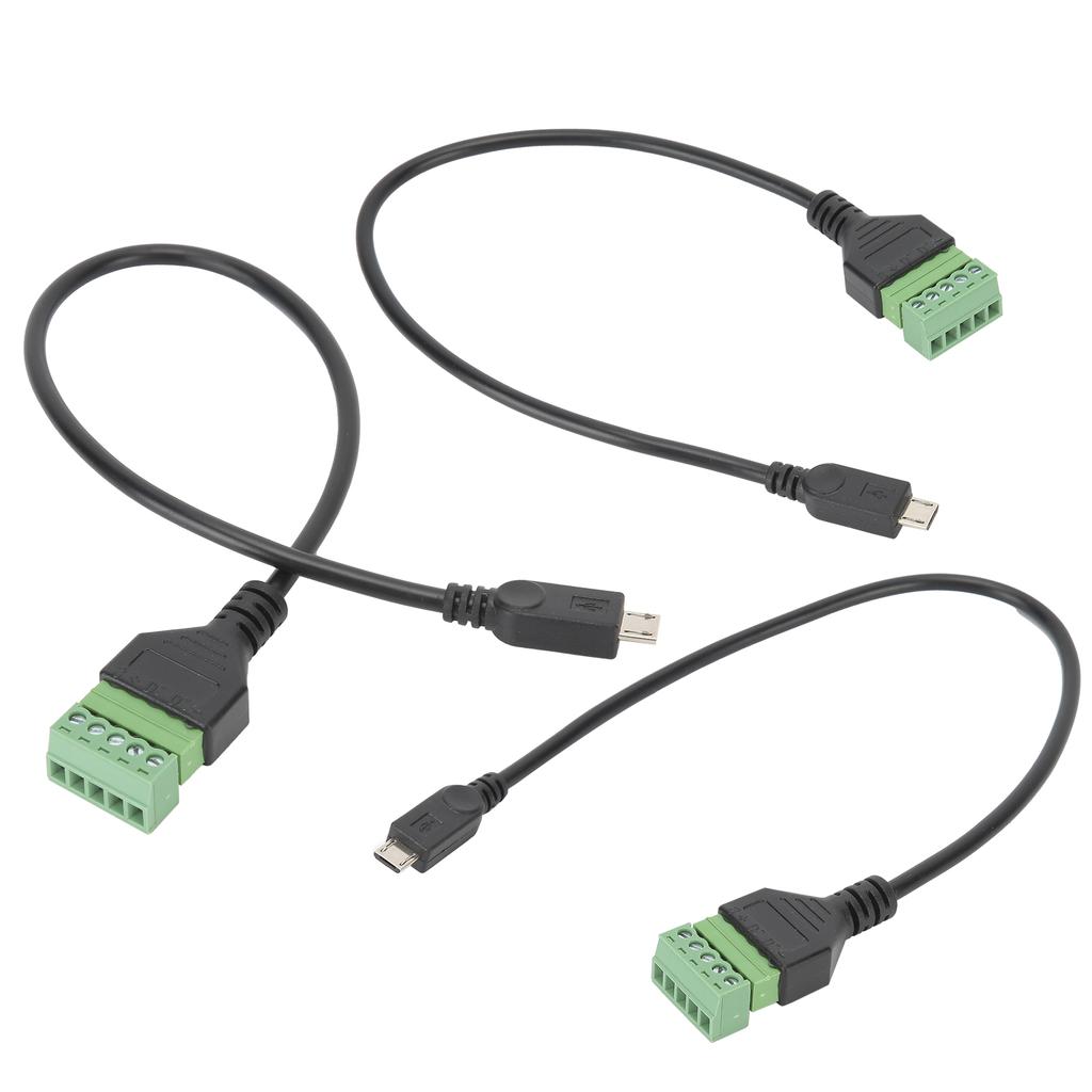 3pcs Micro USB 5 Pin Male To 5 Pin Screw with Shield Solderless Terminal Plug Adapter Cable
