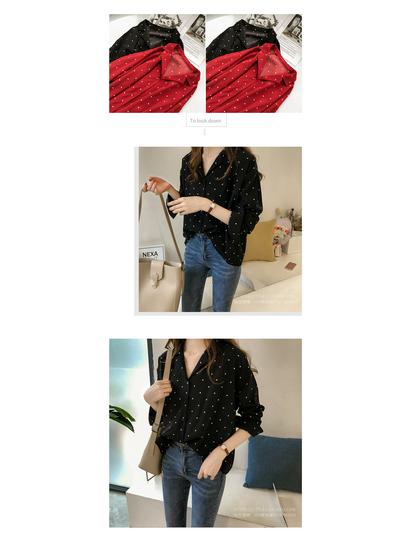 Women's Plus Size Polka Dot Chiffon Long-Sleeve Shirt - Hong Kong & Korean Style
