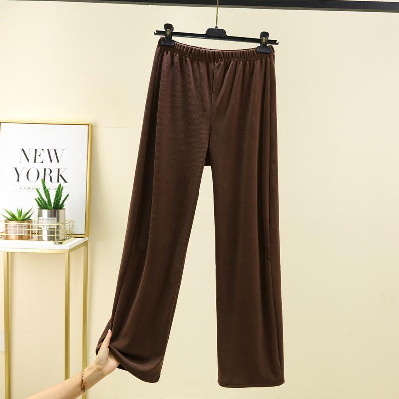 Women's Plus Size Fleece-Lined Ribbed Leggings for Autumn & Winter - Thickened Wide-Leg Casual Home Pants