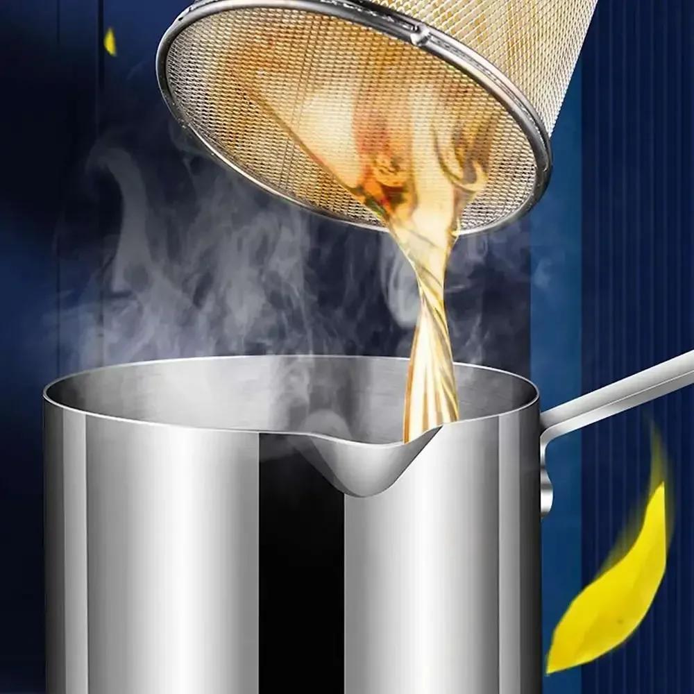 Stainless Steel Deep Fryer with Basket Home Commercial Tempura Chicken Frying Anti Slip Base Cool Handle