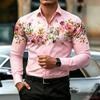 Men's Long-Sleeve Shirt, High-Definition Floral Print White Slim Fit Shirt, European Size Business Casual Men's Top