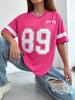 Summer Women Winner Number 89 Print T-shirts Female Summer Basic V-neck Tees Casual Retro Streetwear Ladies Tees Plus Size Tops