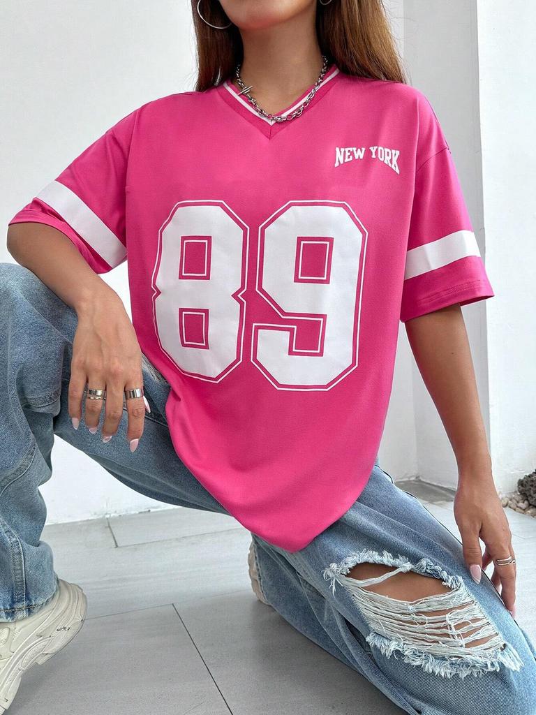 Summer Women Winner Number 89 Print T-shirts Female Summer Basic V-neck Tees Casual Retro Streetwear Ladies Tees Plus Size Tops