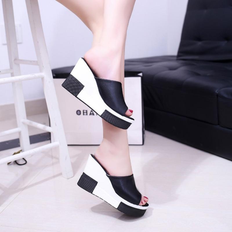 Women's Waterproof Platform Fashion Non-slip New Korean Version Slope Heel Slippers Summer Versatile Thick-soled High Heels