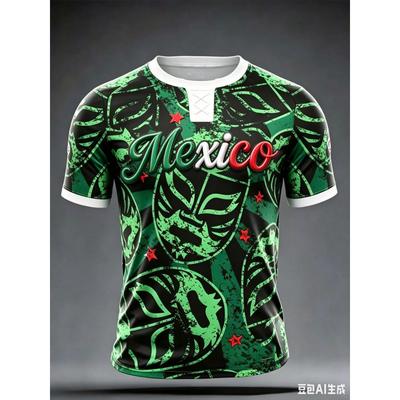 2026 New Men Mexican  Print Soccer Jersey Crew Neck Short Sleeve T Shirt  Mexico Flag Sports Training Fan Casual Football Tee