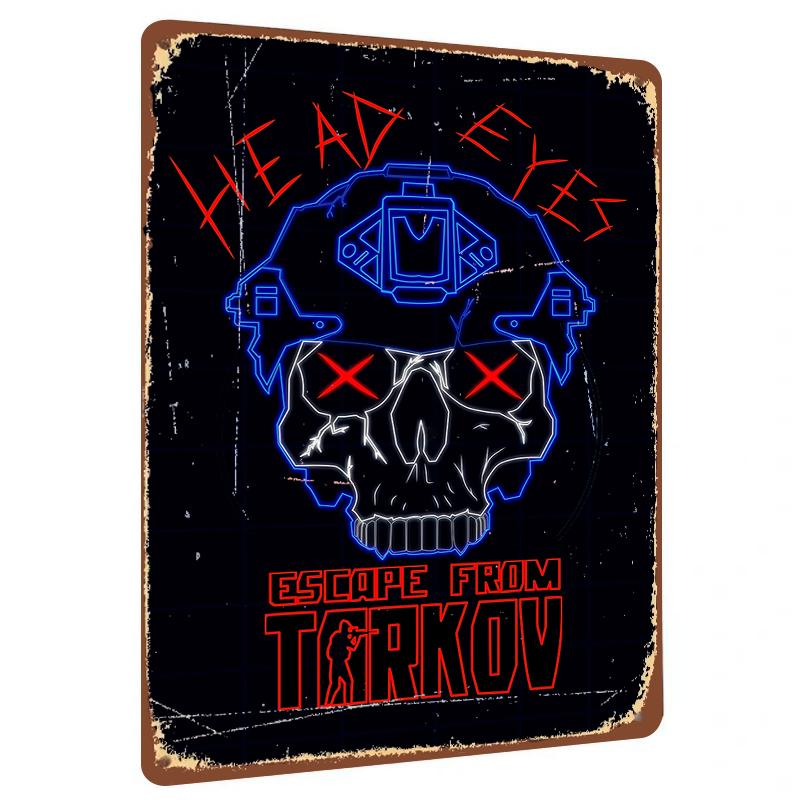 

Escape From Tarkov Head Eyes Skull Metal Wall Art Neon Style Gaming Decor For Room 20x30cm（7.8x11.8inch）