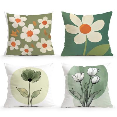 Green Minimalist Flowers Pillowcase Printed Polyester 45x45cm Throw Pillowcover Decorative Sofa Cushion Pillowslip Home Decor