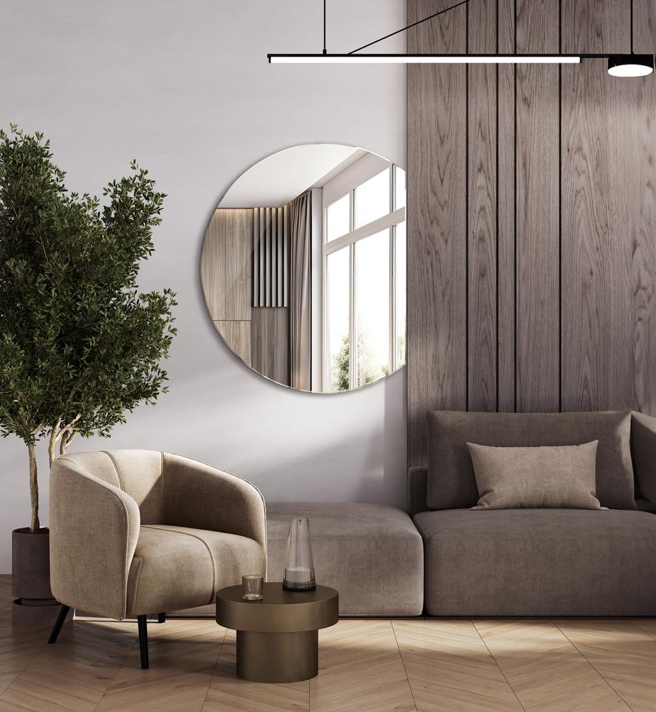 Lustro Okrągłe Ze Ściętym Boki Szlif Premium Do Salonu, Korytarza 90 Cm, Designerskie I Wysokiej Jakości